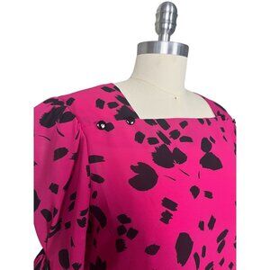 Vintage 80s Maree Bright Pink Printed Short Sleeve Blouson Dress Size 12